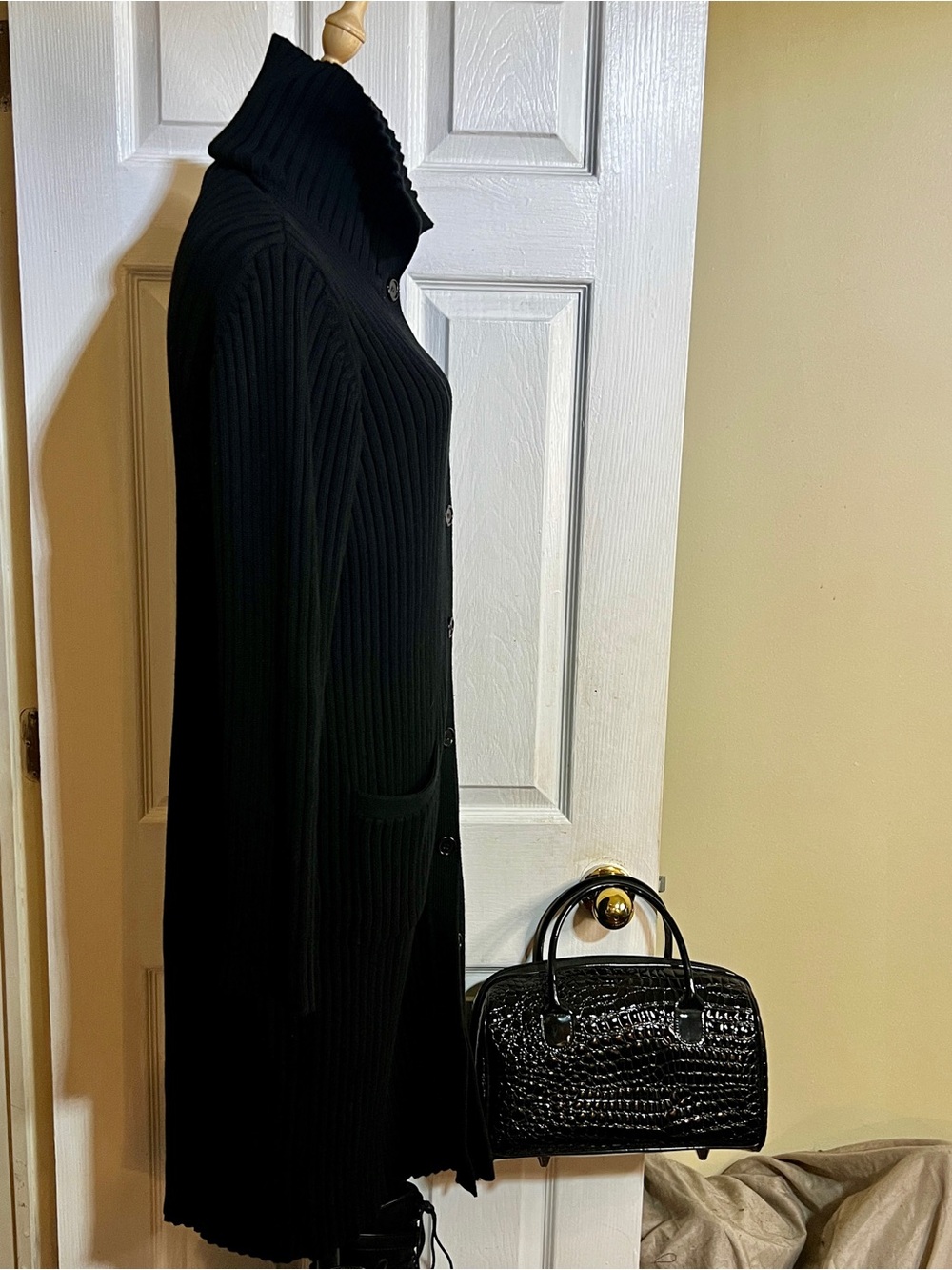Jones Wear Vtg Wms Cotton Chunky Ribbed Knit High Neck Button Midi Cardigan M - Picture 4 of 11